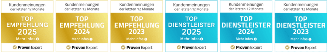 Bestens ausgezeichnet durch ProvenExpert - wir sind stolz und froh, bei unseren Kunden so lange schon so gut anzukommen.